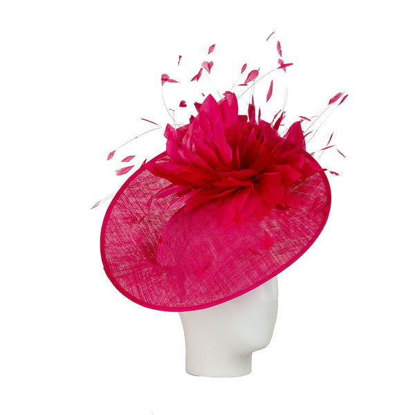 kentucky derby hat in hot pink with feathers